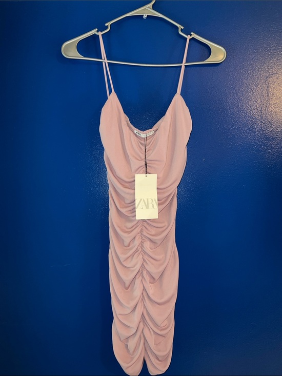 Zara Dresses & Skirts - ZARA Blush Pink Ruched Mini Slip Dress